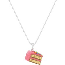 Tres Jolie Lollie Pasta Dilimi Gümüş Kolye - Pembe
