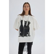 Hai Collection Kadın Oversize Baskılı Tişört Modern Günlük Kombin