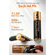 Fulltech FP28 Şarjlı Aa Pil 2800MWH 1.5V Type-C Lithium-Ion Rechargeable Battery 2’li Paket Hızlı Şarjlı Kalem Pil