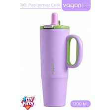 Vagonlife Tumbler 1200 ml Tek Kapak Çift Kullanım Pipetli Rahat Içim Kulplu Paslanmaz Çelik TERMOSFFVGN1114-1200ML