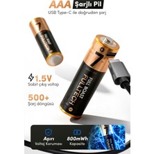 Fulltech FP29 Aaa Şarjlı Pil 2’li Set 800MWH 1.5V Type-C Şarjlı Lityum Pil Uzun Ömürlü Hızlı Şarj Edilebilir Pil