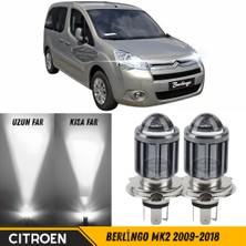 ŞüsCarOto Aksesuar Citroen Berlingo Mk2 2009-2018 Uyumlu Mercekli Far Ampulü LED Xenon Beyaz Renk Far Şimşek Etkili Csp LED Lamba Uzun Kısa 2 Adet Takım
