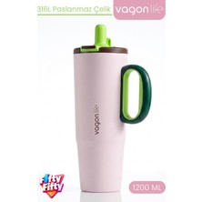 Vagonlife Tumbler 1200 ml Tek Kapak Çift Kullanım Pipetli Rahat Içim Kulplu Paslanmaz Çelik TERMOSFFVGN1114-1200ML