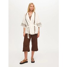 Faik Sönmez Resort Sırt Taş ve Baskı Detaylı Müslin Kimono S26KMN006