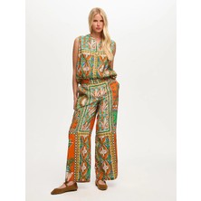 Faik Sönmez Resort Tropik Desen Wide Leg Fit Viskon Pantolon S26PNT037
