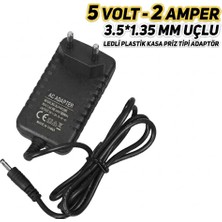Derwell 5 Volt - 2 Amper 3.5*1.35MM Uçlu Ledli Plastik Kasa Priz Tipi Adaptör Android Box/usb Çoklayıcı/dekoratif LED Şeritler/masa Lambası Için Güç Adaptörü