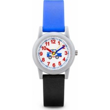 Saattino Polis Arabası Desenli Erkek Çocuk Kol Saati Mavi Siyah Silikon Kordonlu Rakamlı Öğretici Unisex Saat  ST-304409