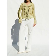 Beli Bağlamalı Brode Pantolon - Beyaz Dipol Butik