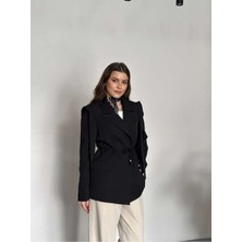 Vess Moda Ip Bağlamalı Omuz Kuşak Tasarımlı Blazer Ceket