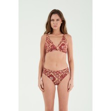 Louren Kadın Bordo Etnik Desenli Çıkarılabilir Kaplı Telli Toparlayıcı Bikini Takımı