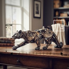 İki Yedi Konsept Nytrox Steampunk Mekanik Leopar Heykeli 55 cm Endüstriyel Tasarım Dekoratif Obje Iş Ofis Hediyesi