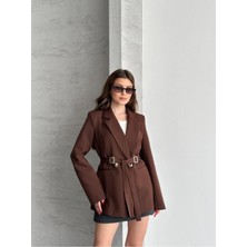 Vess Moda Çift Toka Detaylı Kuşaklı Blazer Ceket