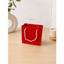 5 Adet Kırmızı Karton Hediye Çantası Ipli Mini Hediye Poşeti 15X7 cm