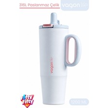 Vagonlife Tumbler 1200 ml Tek Kapak Çift Kullanım Pipetli Rahat Içim Kulplu Paslanmaz Çelik TERMOSFFVGN1114-1200ML