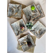 Keramika Güz Yaprakları 6 Kişilik Kare Pasta / Servis Takımı