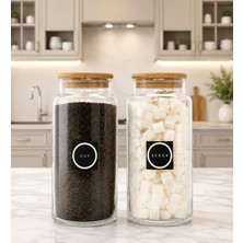 Mafa Home 2'li Ahşap Vakum Kapaklı Cam Çay Şeker Saklama Kavanozu Seti 1400 ml Etiket Hediyeli