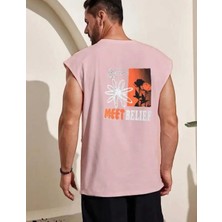 Amor Man Büyük Beden Özel Tasarım Meet Belief Sırt Baskılı %100 Pamuk Kolsuz Erkek T-Shirt