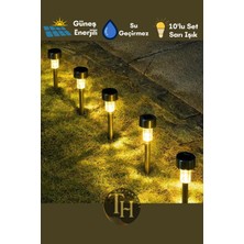 Toptanhane 10'lu Güneş Enerjili LED Bahçe Yolu Lambası Solar Aydınlatma Su Geçirmez Sarı Işık Paslanmaz Çelik