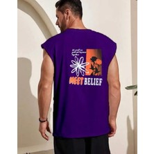 Amor Man Büyük Beden Özel Tasarım Meet Belief Sırt Baskılı %100 Pamuk Kolsuz Erkek T-Shirt