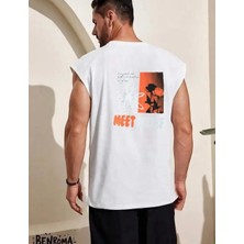 Amor Man Büyük Beden Özel Tasarım Meet Belief Sırt Baskılı %100 Pamuk Kolsuz Erkek T-Shirt