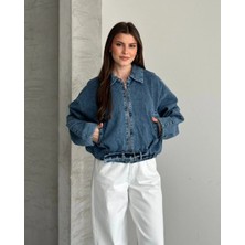 Vess Moda Kemer Detaylı Oversize Jean Kot Ceket