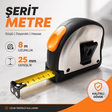 Badem10 Inox Şerit Metre 8MX25MM Çelik Ölçüm Metresi Kaydırmaz Gövde Hassas Ölçüm Performansı