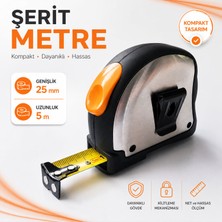 Badem10 Inox Çelik Şerit Metre 5 Metre x 25 mm Profesyonel Kilitli Dayanıklı Ölçüm Metresi El Tipi