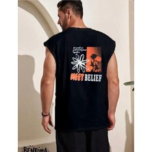 Amor Man Büyük Beden Özel Tasarım Meet Belief Sırt Baskılı %100 Pamuk Kolsuz Erkek T-Shirt