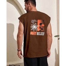 Amor Man Büyük Beden Özel Tasarım Meet Belief Sırt Baskılı %100 Pamuk Kolsuz Erkek T-Shirt