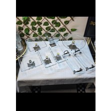 SEÇKİNEV  Huge 8 Parça Cam Metal Döküm Ayaklı Eskitme Detaylı Masa Sunum Tabağı Set (Ikramlık&çeyizlik)