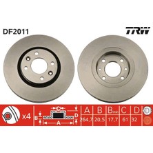 TRW Depomix Ön Fren Aynasi R21 2.0-2.0 Ie-2.2 Ie 86-94 -Cncrd 2.0ie 2.1 D Turbo 90 264.7X20.5X4DLXHALI