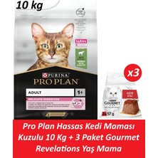 Pro Plan Hassas Kedi Maması Kuzulu 10 kg + 3 Adet Gourmet Sığır Etli Yaş Mama