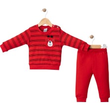 Parla Home 895214 Askı Cepli Çizgili Takım 9 Ay,12 Ay,18 Ay Kırmızı