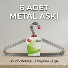 Direkstoktan 6 Adet Paslanmaz Metal Elbise Askısı (Gondol Kalitesi) -Metal Hanger 6 Pcs
