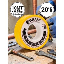Gram Teflon Bant Su Tesisatı Sızdırmazlık Bandı 20'li Paket /  12MM x 0.076MM x 10MT