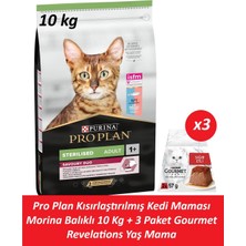 Pro Plan Kısırlaştırılmış Kedi Maması Morina Balıklı 10 kg + 3 Adet Gourmet Sığır Etli Yaş Mama