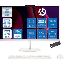 Hp Omnistudio 27-CU0009NT Intel Core 5 210H Up 4,8ghz 48GB Ddr5 4tb SSD 27" Fhd (1920X1080) IPS 350 Nit %100 Srgb Wled Freedos Beyaz Allınone Bilgisayar D62C1EAF20+ZETTAUSBBELLEK