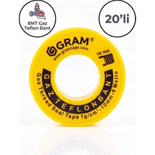 Gram Doğal Gaz Sızdırmazlık Teflon Bandı 20'li Paket /  12MM x 0.080MM x 8mt