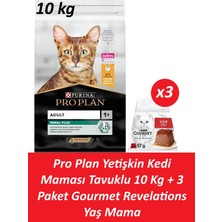 Pro Plan Yetişkin Kedi Maması Tavuklu 10 kg + 3 Adet Gourmet Sığır Etli Yaş Mama