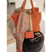 Linas Collection ​el Örgüsü  Omuz Çantası, Desenli Şal ve Cüzdan Üçlü Kombin Set