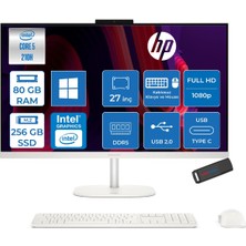 Hp Omnistudio 27-CU0009NT Intel Core 5 210H Up 4,8ghz 80GB Ddr5 256GB SSD 27" Fhd (1920X1080) IPS 350 Nit %100 Srgb Wled WIN11PRO Beyaz Allınone Bilgisayar D62C1EAP26+ZETTAUSBBELLEK