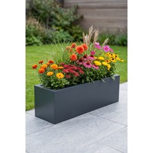 Desen Dekorasyon Zenith 97x27x28 cm Yatay Dikdörtgen Antrasit Saksılık - İç & Dış Mekan Modern Metal Saksı