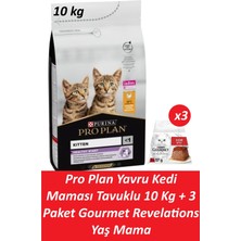 Pro Plan Yavru Kedi Maması Tavuklu 10 kg + 3 Adet Gourmet Sığır Etli Yaş Mama