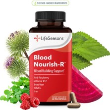 LifeSeasons Blood   Nourish-R - Red Raspberry + B12 + Beet Root + Alfalfa & Iron 60 Veg. Caps.