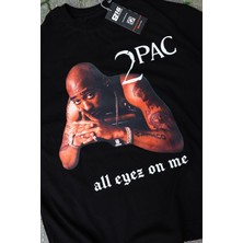 Sekizbiraltı 2pac Baskılı Oversize Unisex Siyah Tshirt
