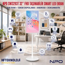 Npo 32'' Full Hd 4/128GB Android Dokunmatik Şarjlı Taşınabilir Smart LED Ekran