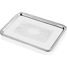 Lamedore Engrave Border Büyük Boy Gümüş Kaplama Dikdörtgen Tepsi - 38X26X2 cm