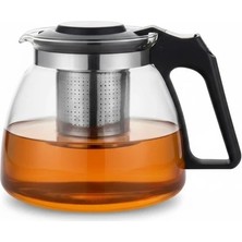 Elista Süzgeçli Cam Demlik 1100 ml Siyah Kulplu