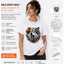 Tişört Kodu Wild Spirit Wolf Kadın Straight Fit Beyaz Tişört