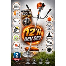 PowerG 12X12 Ultra Güçlendirilmiş 12IN1 Benzinli Yan Tip Tırpan Ot Biçme Motoru + 8 Başlık + 3 Koruyucu Ekipman + 46 Metre Misina